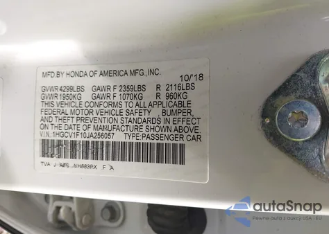 2018 Honda Accord Lx from USA, damaged, VIN 1HGCV1F10JA256057